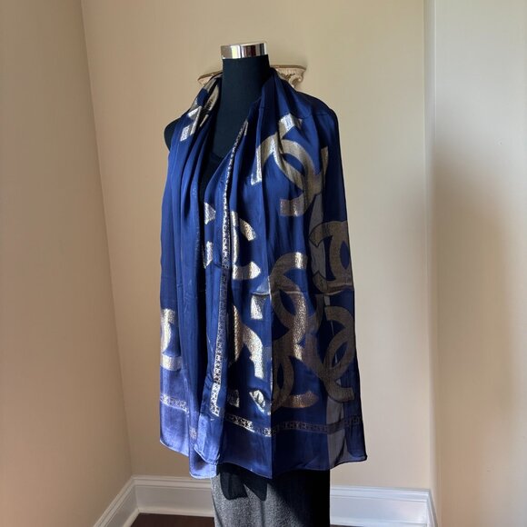 Chanel CC Logo Translucent 100% Silk Scarf - Picture 1 of 16